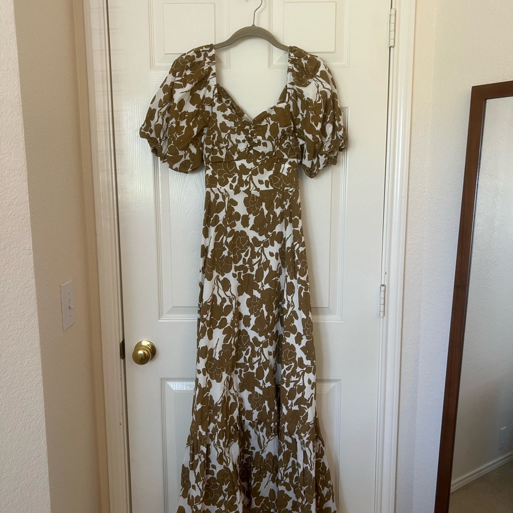 Free the Roses Brown Floral Puff Sleeve Maxi Dress